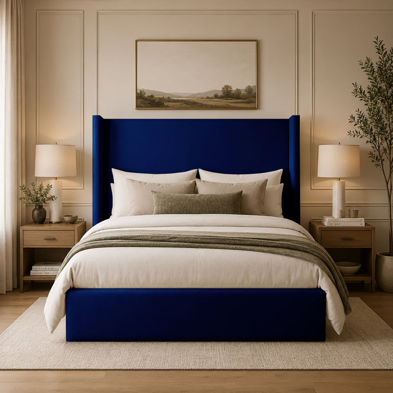 Upholstered Velvet Bed, Super King (6'), Marine