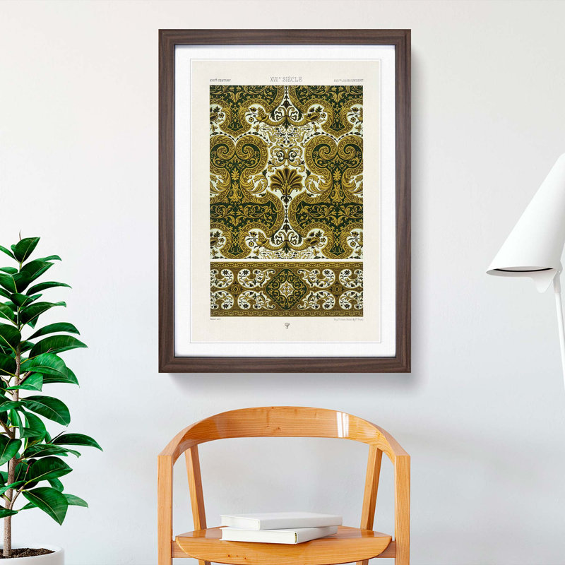 Ornate 17th Century Pattern by Albert Racinet - Picture Frame Painting Print, 87cm H x 62cm W x 2cm D, Walnut Framed