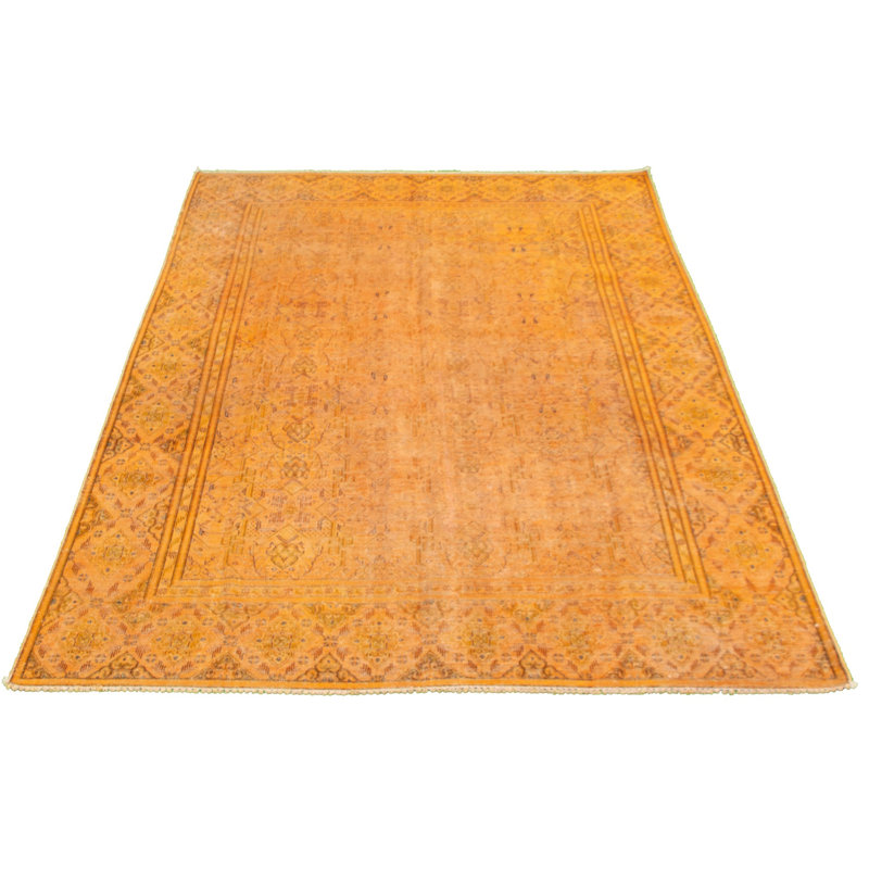 Tapis de zone one-of-kind-noué la 1980 surteintes orange/brun 6 pi 9 po x 10 pi zone de laine 3 po Baldoni