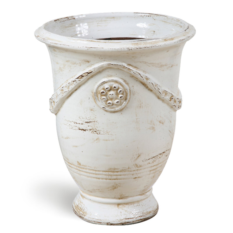 Tuscan Terracotta Jar, 17" H x  14" W x  14" D, Antique White