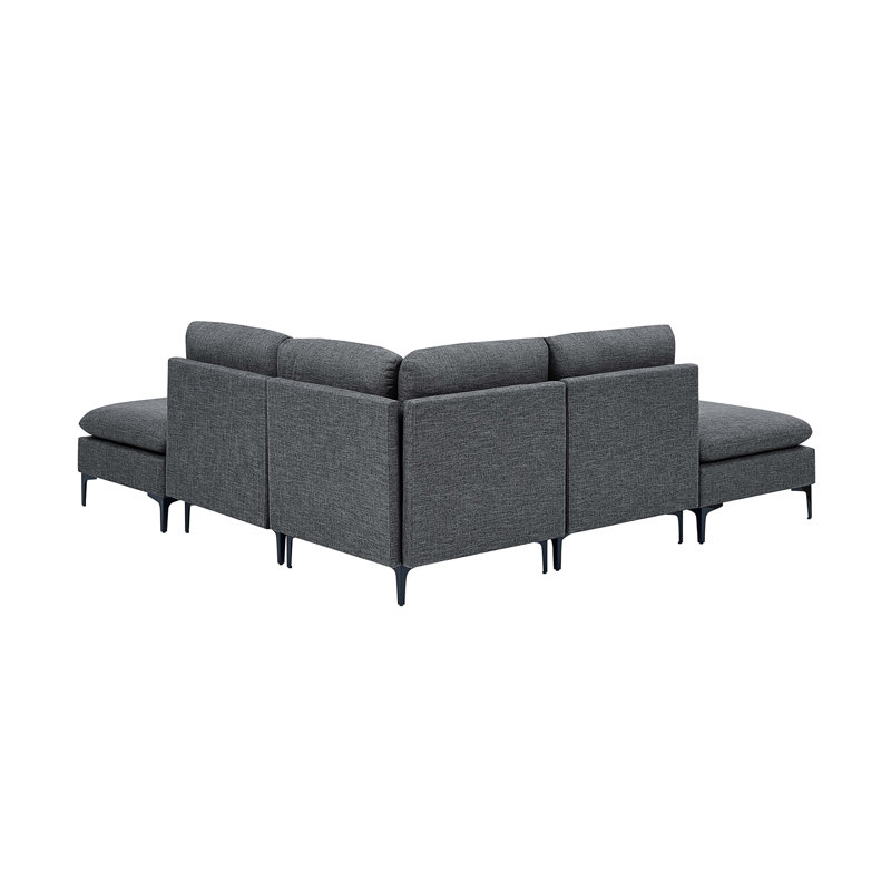 Canapé modulaire en lin rembourré avec pieds en métal, Lin gris foncé