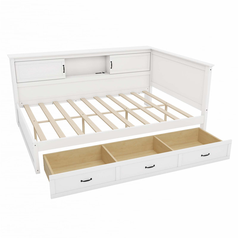L-Shaped Bed Frame with Led Downlight and USB Port, Full/Double