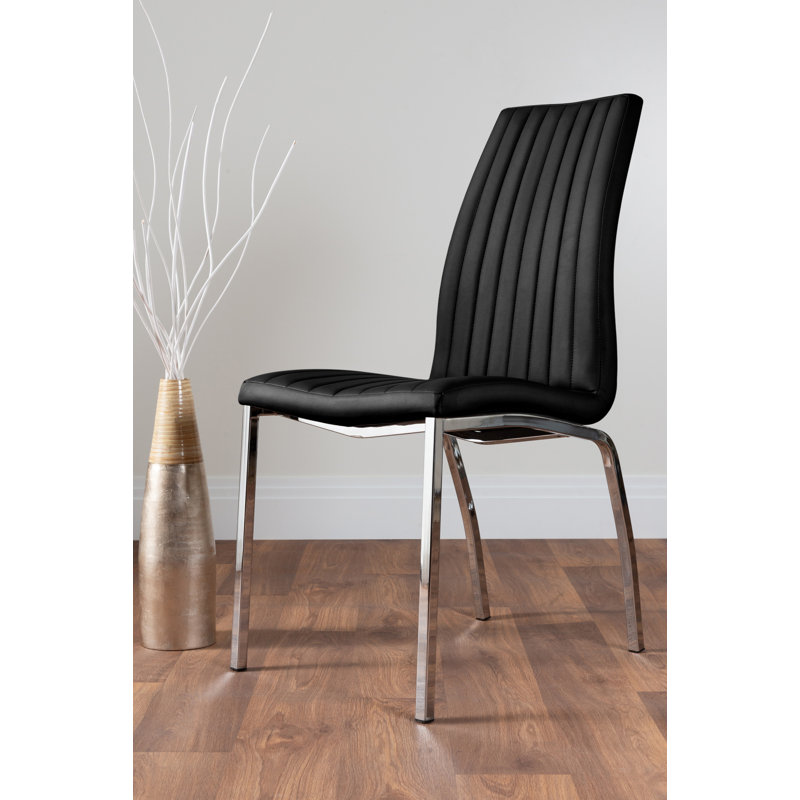Tierra Sleek Metal and Glass Round Dining Table Set with 4 Faux Leather Upholstered Dining Chairs, Black
