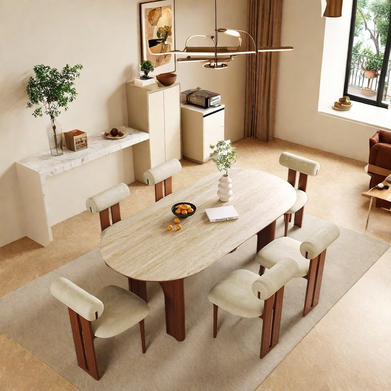 Sturdy Thick Slab & Wood Dining Table Sets., 29.53"H x 62.99"L x 31.5"W