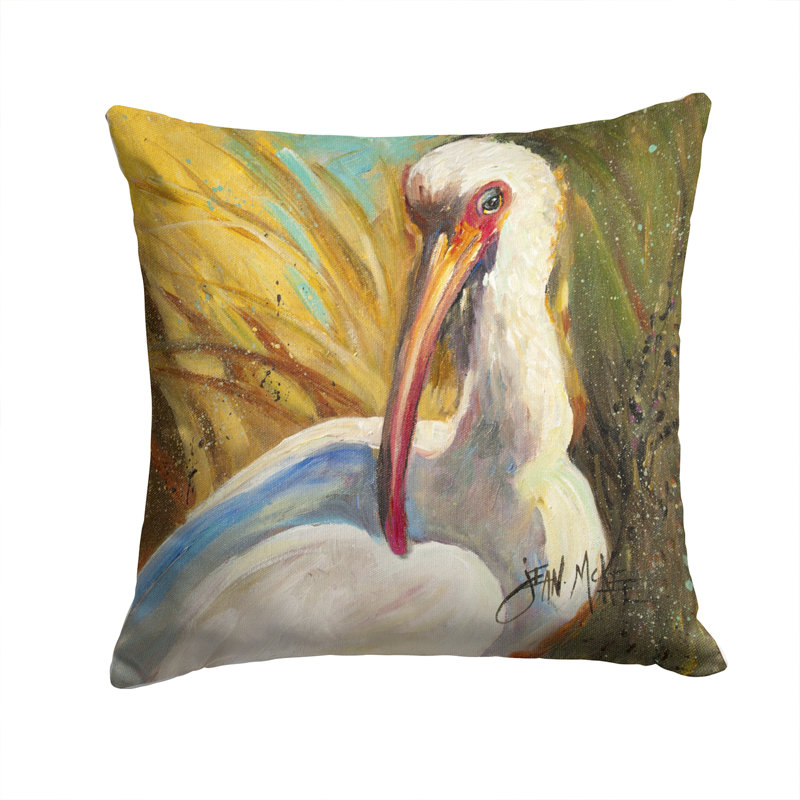 White Ibis Indoor/Outdoor Throw Pillow, 14" H x 14" W x 4" D