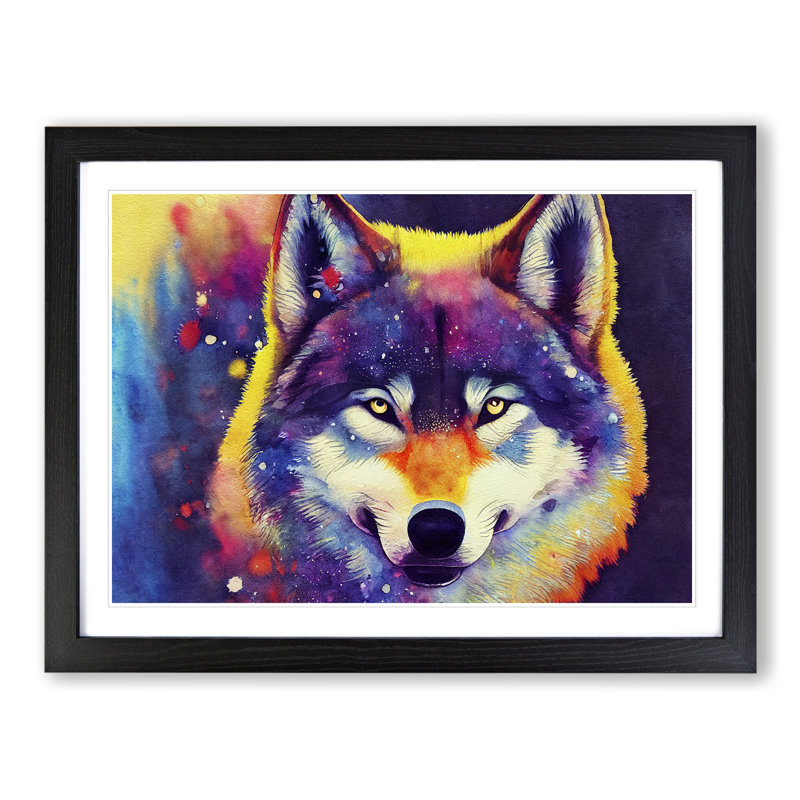 Watercolour Wolf Vol.4 Abstract - Single Picture Frame Print, Black, 46cm H x 64cm W