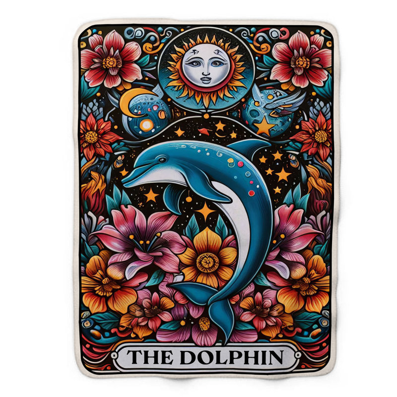 Jeté The Dolphin Tarot Card - 1 Piece Premium Sherpa Bl, L 50 po x L 60 po