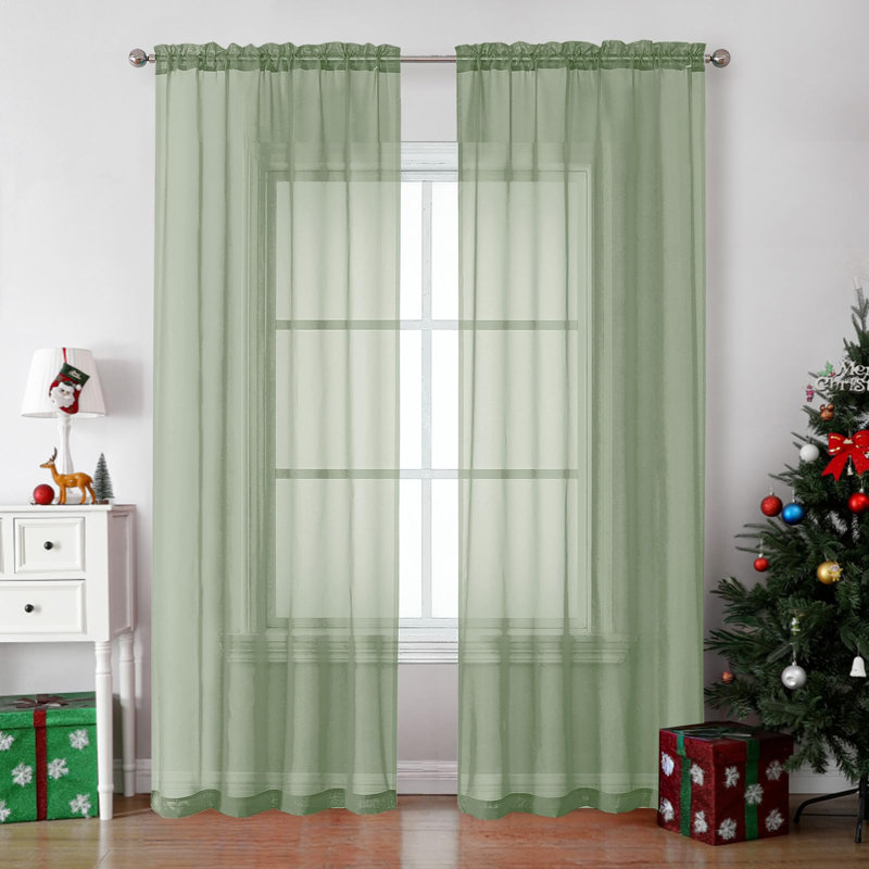 Bedroom Curtains 2 Panel Sets 84" Inch Length - Transparent Light Weight Soft Window Treatment Panels, Sage Green