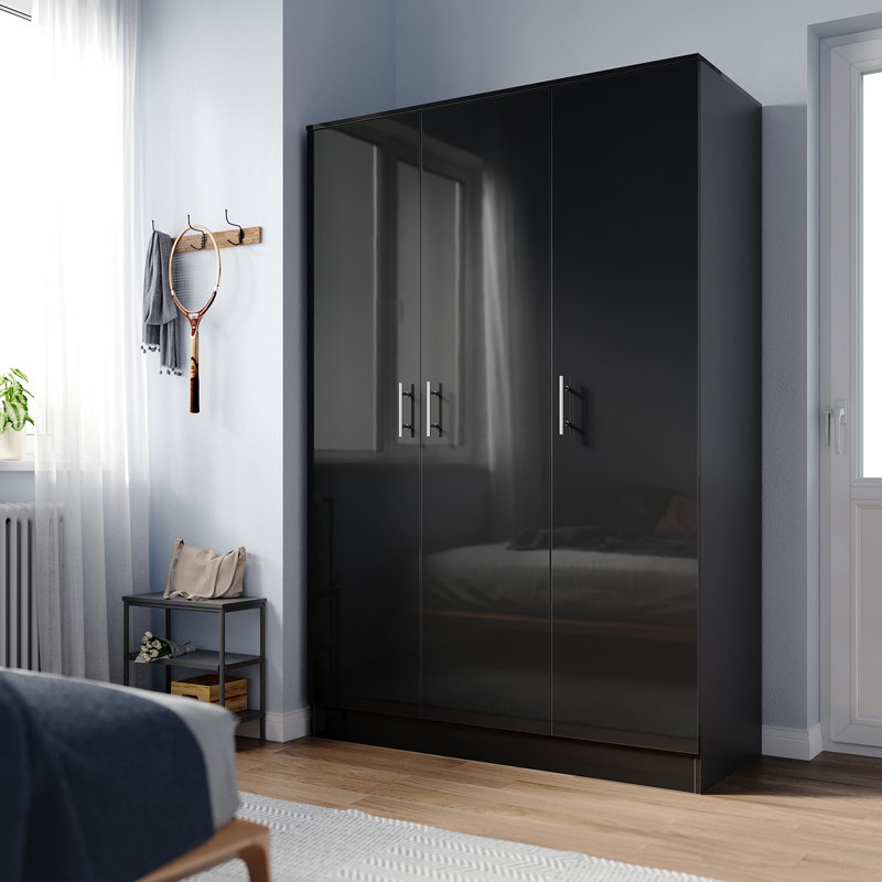 Shivom 3 Door Manufactured Wood Wardrobe, Matte Black