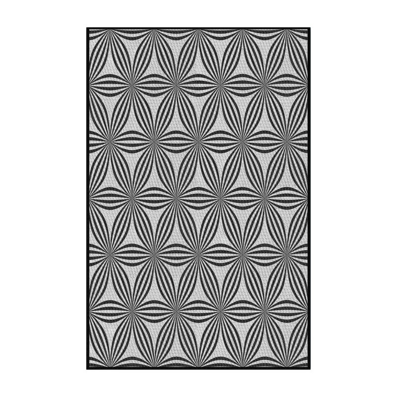 Tapis noir à motif floral, Rectangle 8 pi x 12 pi