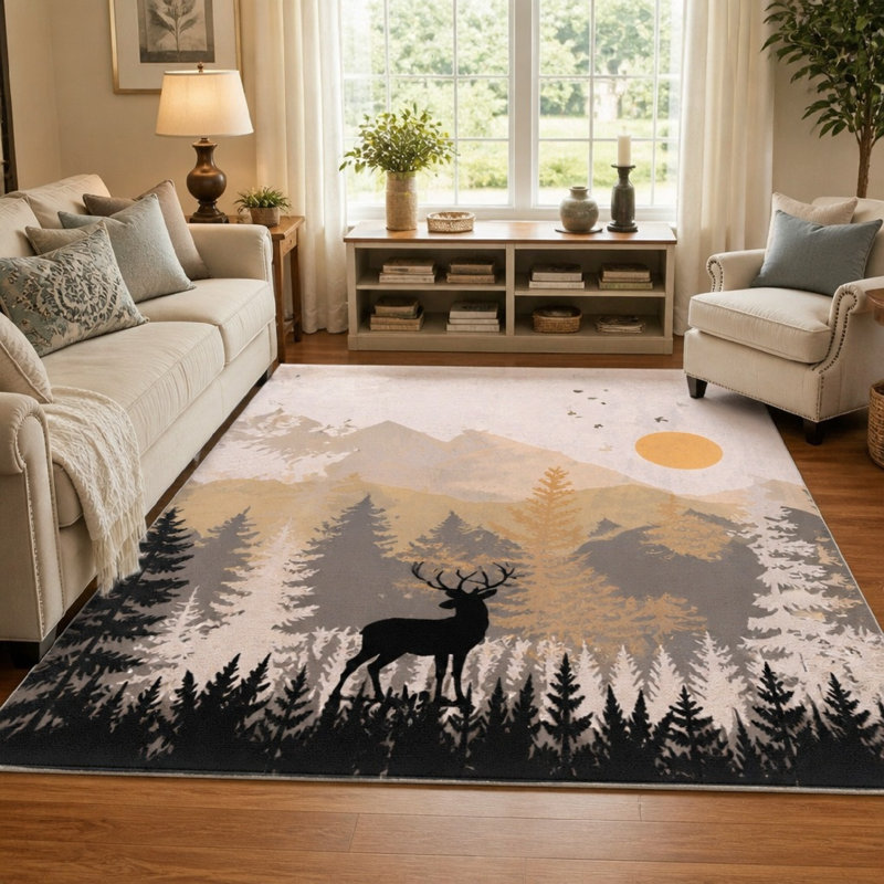 Tapis à motif de paysage de cerf de forêt 1Pcs, L 70,9 po x L 98,4 po x 1 pièce