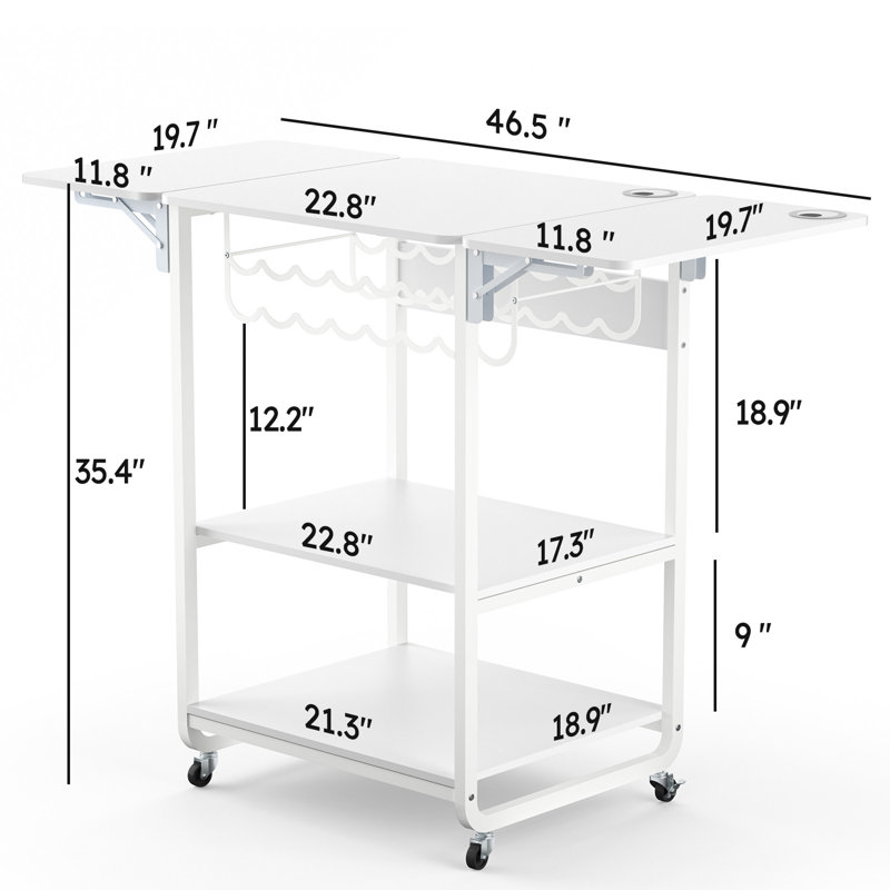 46.5'' x 19.7'' Foldable Sewing Table with Wheels