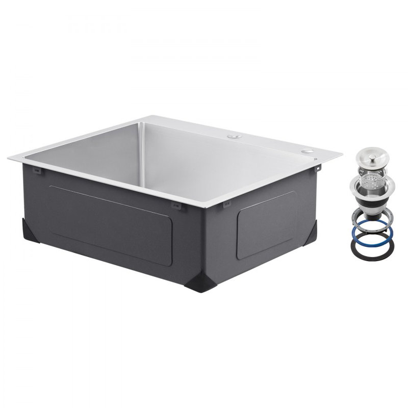 25" Kitchen Sink Top Mount Single Bowl Drop-In Basin Stainless Steel, Silver