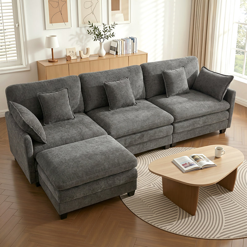 Canapé modulaire 111,8 po, canapé 3 places en L avec repose-pieds réversible, Gris foncé
