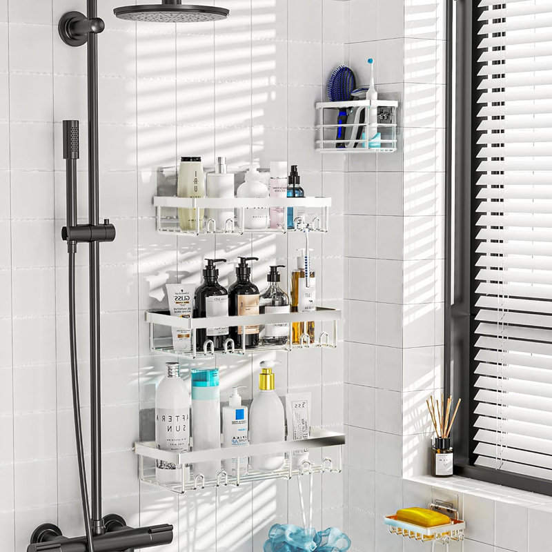 Support à tablettes de rangement adhésif pour rangement de salle de bain - 5 pièces, Argent argent