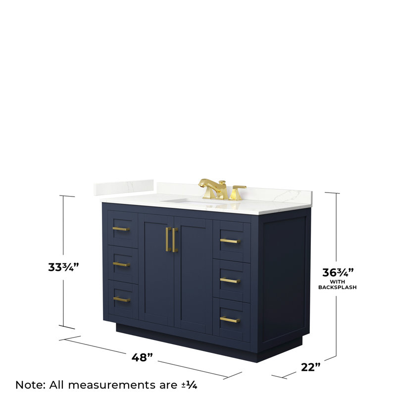 Miranda 48" Freestanding Single Bathroom Vanity with Quartz Top, Dark Blue, Giotto Quartz, Brushed Gold