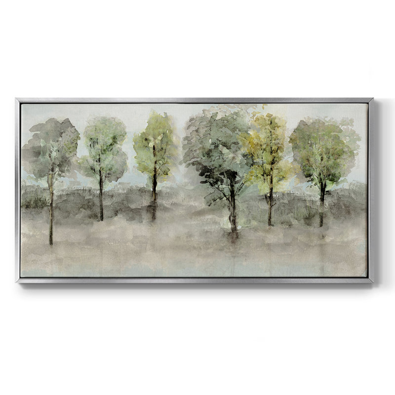 Debruce Tree Line - Toile tendue avec châssis encadré - Prêt à être accroché, H 25 po x l 49 po, Argent argent