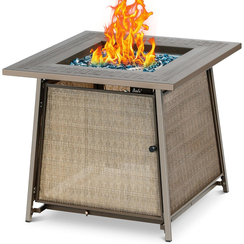 Foyer de table de foyer au gaz propane, table de feu carrée 28 pouces 50 000 BTU avec couvercle et verre bleu pour terrasse extérieure