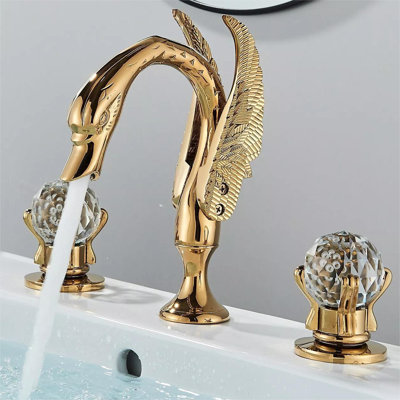 Widespread Gold Waterfall Bathroom Sink Faucet Crystal Handle Basin Mixer Tap -  Nabiyy, 63-JSJXN9