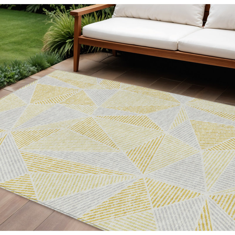 Tapis intérieur lavable à motif géométrique gris doré 9 pi x 12 pi
