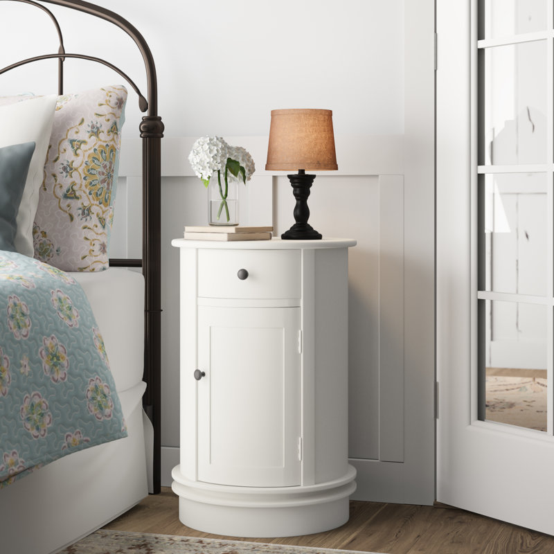 Chaim Solid Wood Tree Stump End Table, Distressed Cream