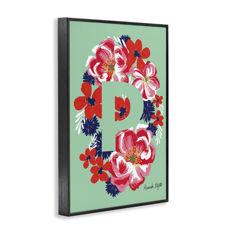 «Floral Bloom», lettre P, giclée par Hannah Louise Byatt, Giclée encadrée noir minuit, H 30 po x l 20 po