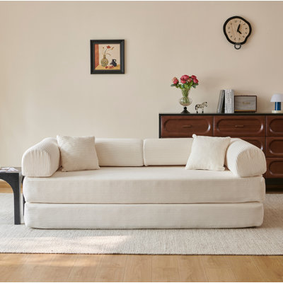 Canapé à compression de 78,8 po, canapé-lit convertible au sol avec accoudoirs avec dossier coussiné, canapé-lit futon confortable, causeuse modulaire désossée, tissu en velours côtelé, pour le salon, la chambre à coucher