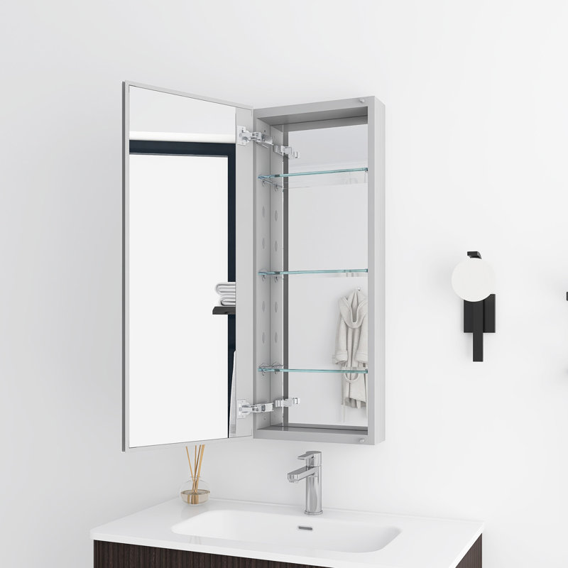 Pharmacie rectangulaire avec miroir, Argent argent, H 36 po x l 15 po x P 4,63 po