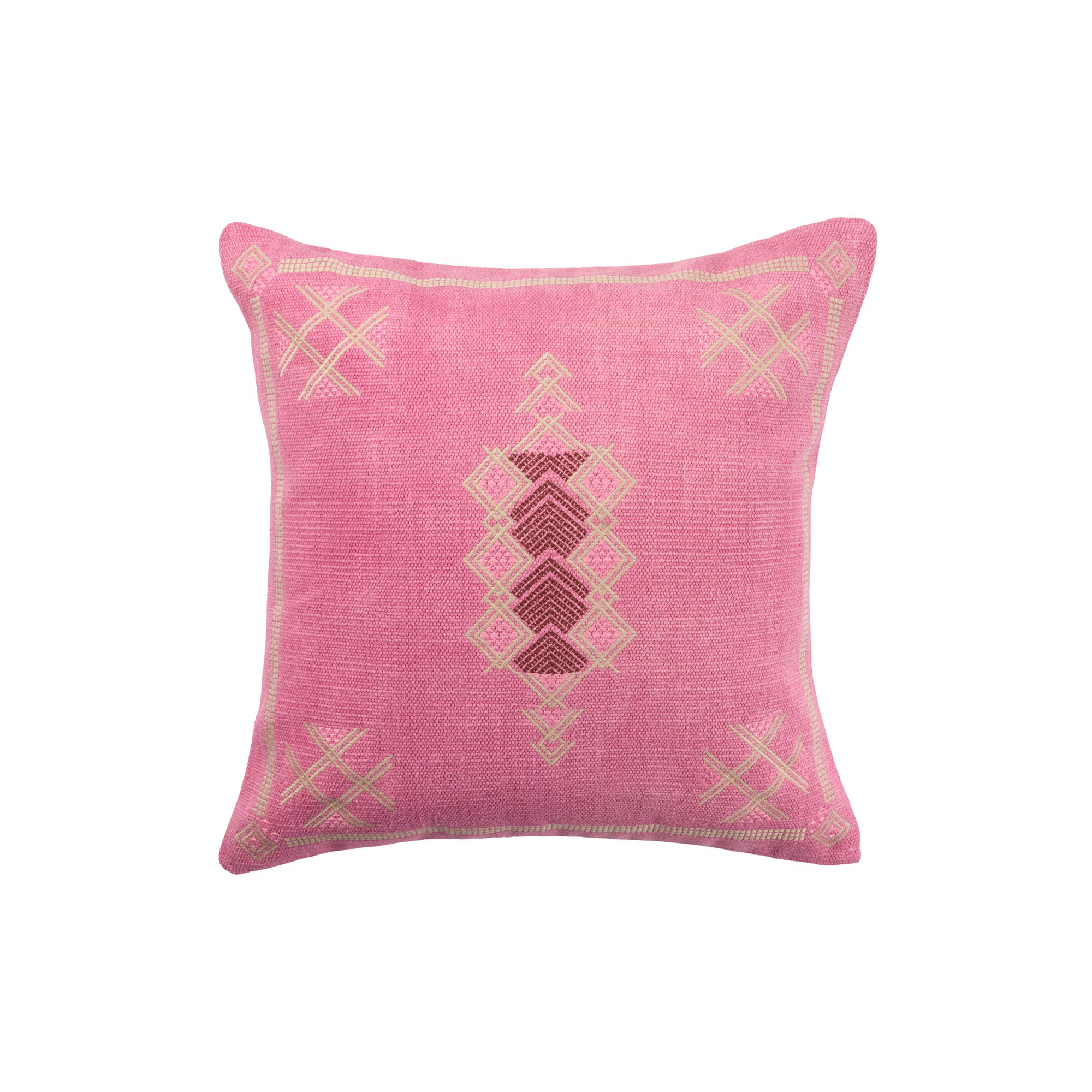 Mikes 100% Wool Throw Square Pillow, No Fill, Pink/Tan