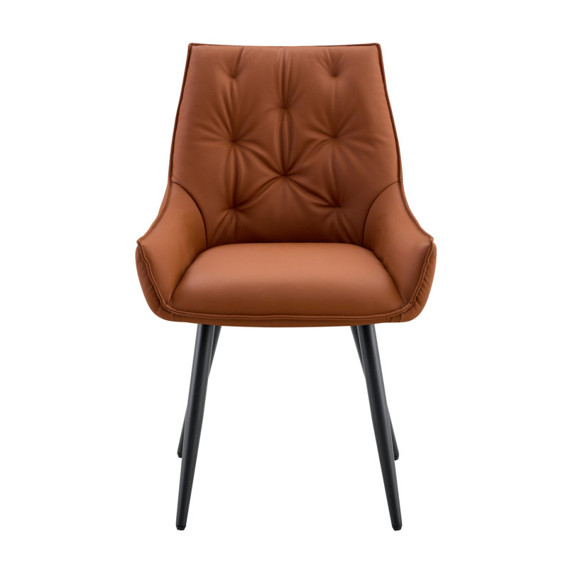 Ensemble de 4 chaises de salle à manger, chaise de salle à manger en similicuir brun clair, chaises de cuisine en métal avec texture en maille dorée et pieds sablés noirs, chaise rembourrée à dossier plat (chameau, ensemble de 4)