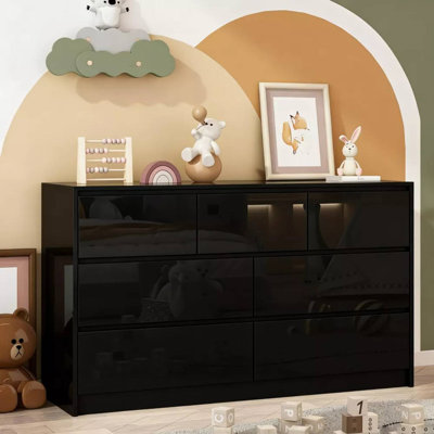 Commode 55 po avec 7 tiroirs, commode large moderne pour la chambre à coucher