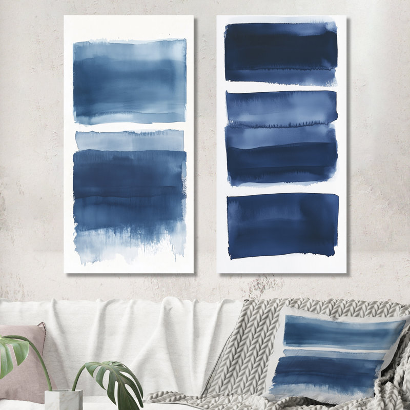 Indigo horizon - paysage abstrait minimaliste, art mural 2 pièces, H 40 po x l 40 po, Toile tendue