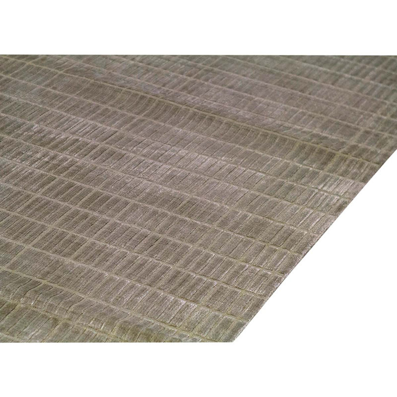 Tapis gris en viscose noué à la main de conception unique 8 pi 3 po x 9 pi 4 po
