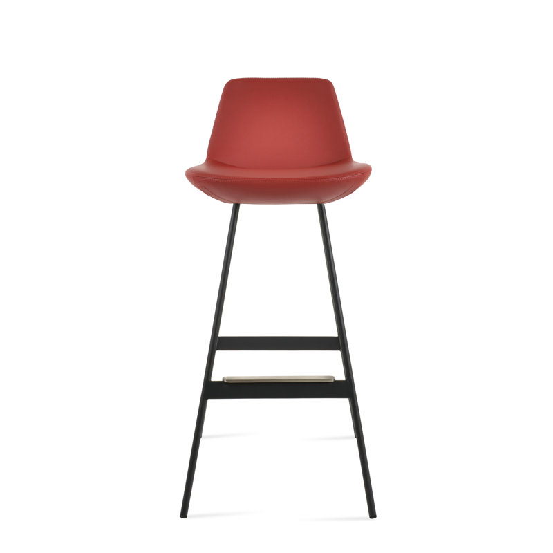 Tabouret Pera Balat, Noir, Similicuir PPM rouge foncé, Tabouret de comptoir (siège d'une hauteur de 24 p