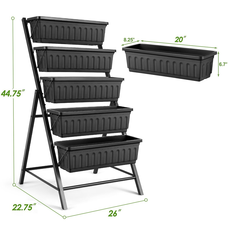 Denishia 5-Tier Vertical Raised Garden Bed, Black, 45" H x 26" W x 22.75" D, 1