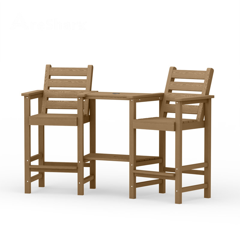 HDPE Tall Adirondack Chair Set with Removable Double Trays (Set of 2), Brown