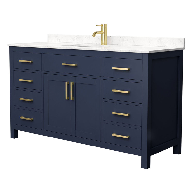 Beckett 60" Single Bathroom Vanity Set, Carrara Cultured Marble, Dark Blue, Brushed Gold