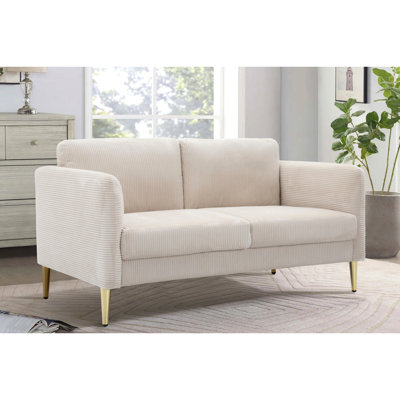 Canapé moderne en velours côtelé, 151,4 cm de large, avec une profondeur d'assise de 58 cm et un soutien ergonomique, idéal pour les petits espaces, beige, style milieu du siècle, confortable toute la journée, convient aux appartements et aux chambres.
