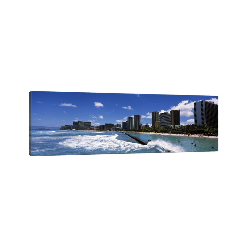 Buildings At The Waterfront, Waikiki Beach, Honolulu, Oahu, Hawaii, USA - Wrapped Canvas Panoramic Print