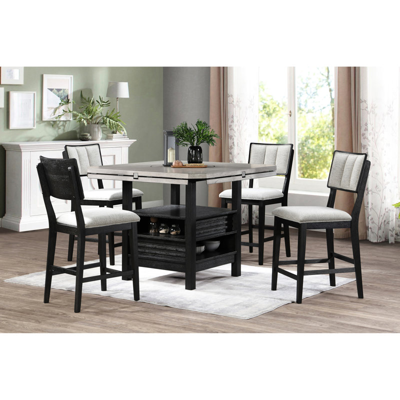 Tabourets de comptoir - Chaises de style contemporain en tissu de bois noir / gris 2 pièces