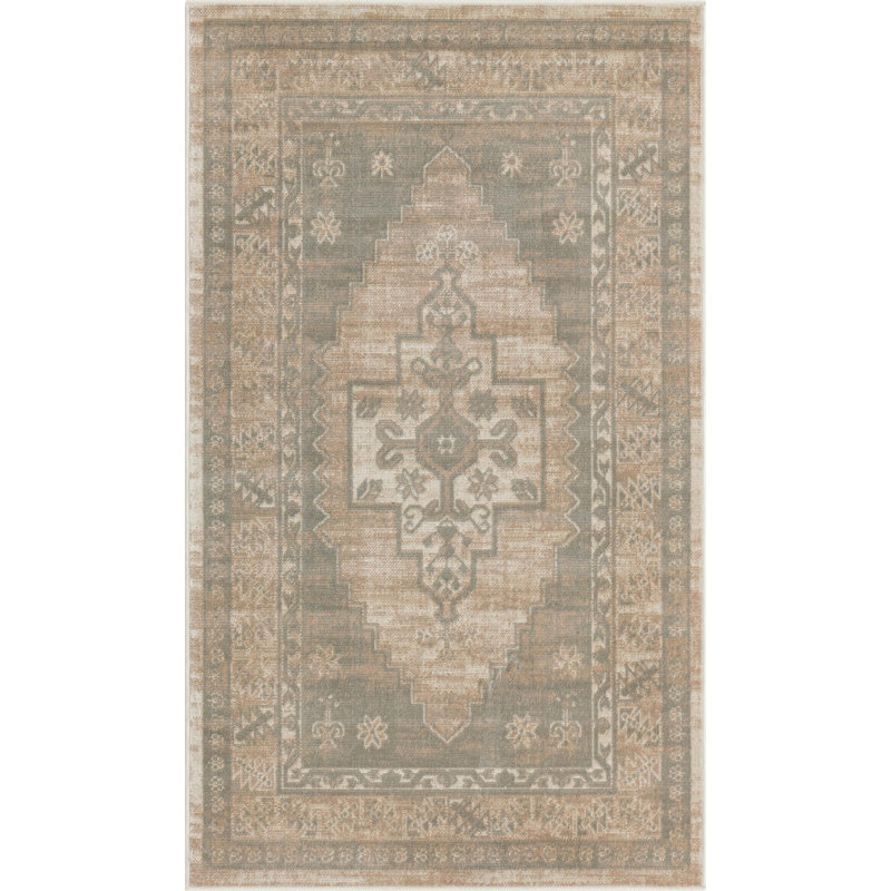 Tapis traditionnel Matthei couleur pêche, Rectangle 6 pi x 9 pi