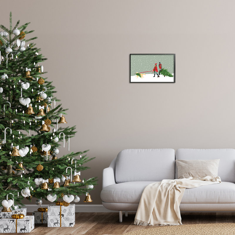 Couple avec arbre de Noël, estampe numérique encadrée par Kamdon Kreations, Giclée encadrée noir minuit, H 12 po x l 18 po