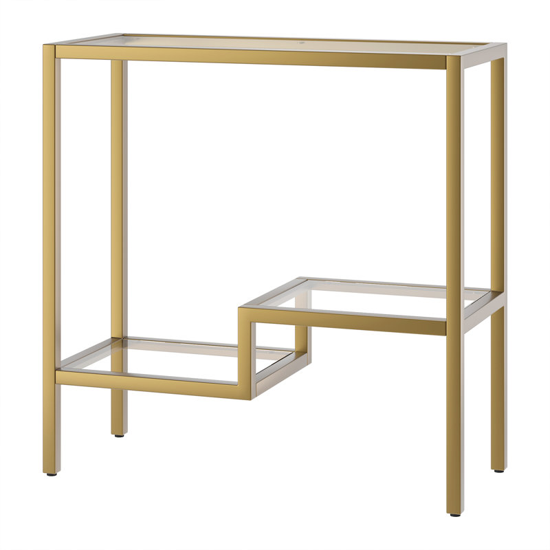 Glass Top End Table, Brass