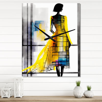 Silhouette Of Cubist Dress I - Modern Woman Wall Clock Oversized