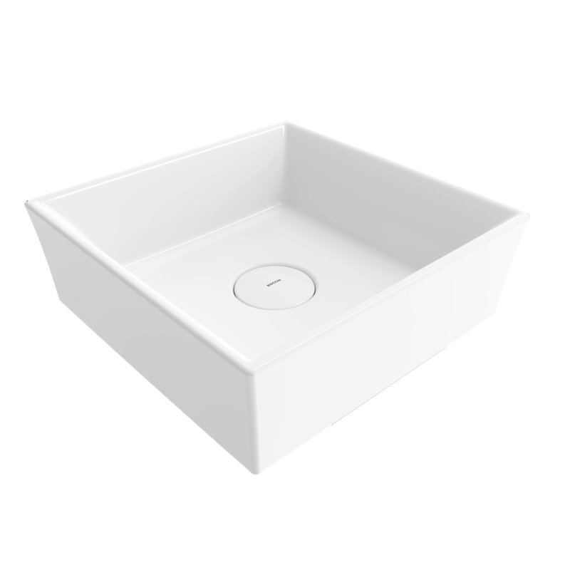 Cesena Rectangular Countertop Bowl - Without Tap Hole, 170mm H x 380mm W x 380mm L, Gloss White