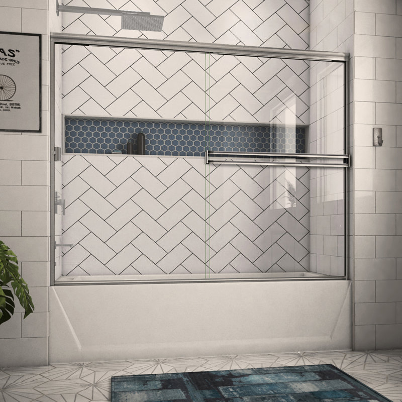 68" W x 57.36" H Bypass Semi-Frameless Tub Door, Brushed Nickel, Clear