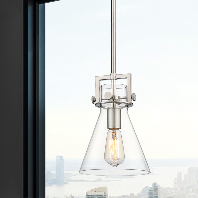 Luminaire suspendu avec tige 30 po Coterie, Transparent, Nickel satiné, H 11,38 po x l 8 po x P 8 po