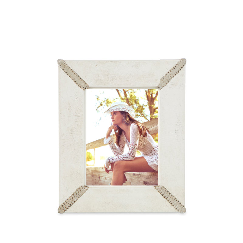 Leather Picture Frame, Cream/Gray, 8" x 10"