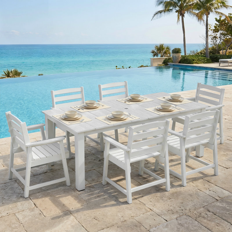 Six-piece Outdoor Patio Dining Table Set, White