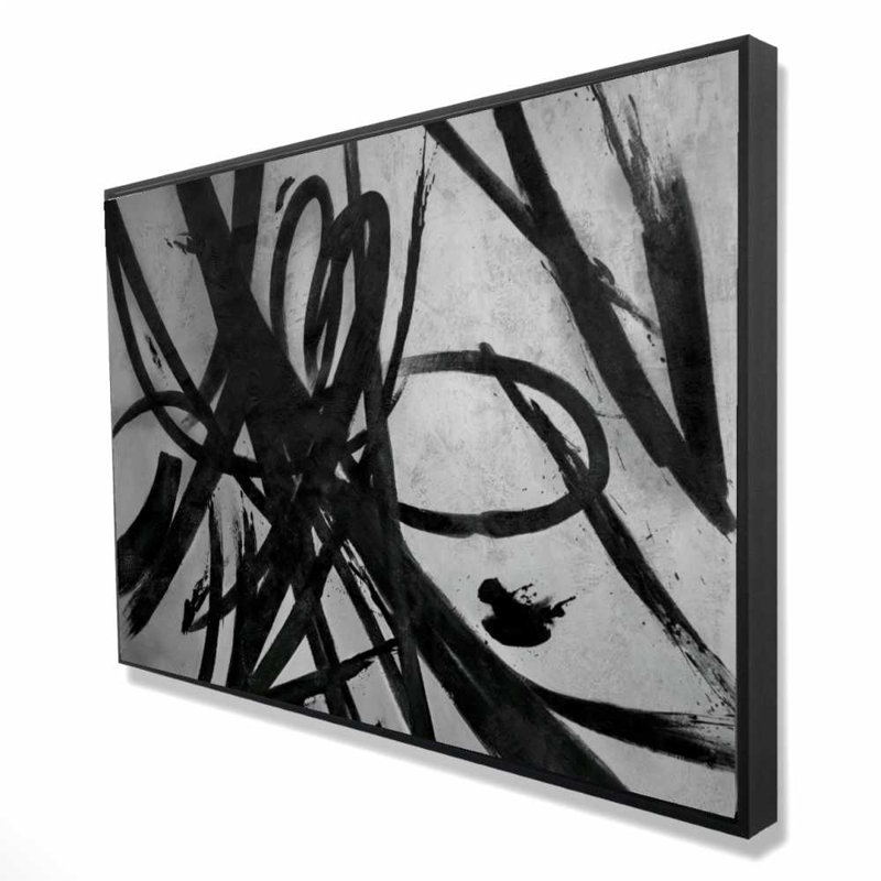 Circular Strokes - Abstract Black Framed Canvas Art for Home